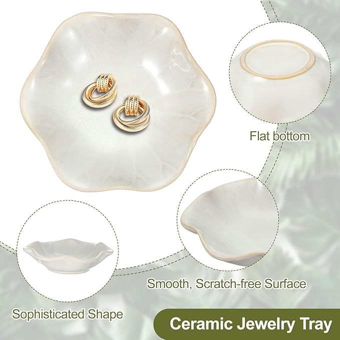 uxcell 2Pcs Ceramics Jewelry Plate, Lotus Leaf Shape Key Holder Bowl for Entryway Table Decor Small Ring Tray Dish Gift for Women Girlfriend, Blue/White