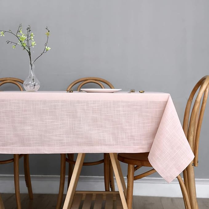 maxmill Lux Faux Linen Tablecloth with Slubby Yarn Textured Weaves Wrinkle Resistant Anti-Shrink Soft Table Cloth for Kitchen Dining Restaurant Tabletop Rectangle 60 x 120 Inch Blush