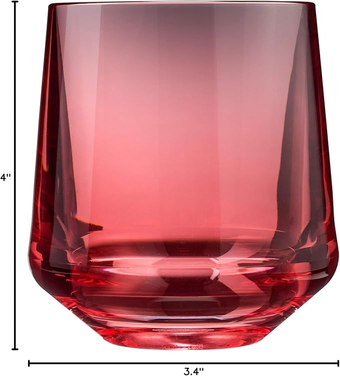 Drinique Unbreakable Stemless Wine Glasses - Set of 4 - Made in USA 12 oz Tritan Unbreakable Plastic Wine Glasses, Reusable for Indoor or Outdoor Use, BPA Free & Shatterproof, Red
