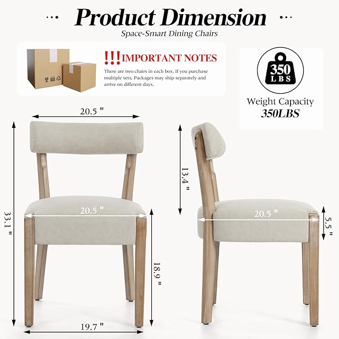 Modern Dining Chairs Set of 6 – Mid-Century Modern Faux Leather Upholstered Kitchen & Dining Room Chairs with Curved Back, Oversized Rounded Seat, Sturdy Wood Frame, Beige