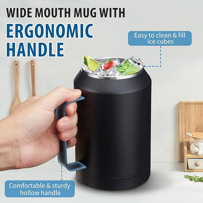 32 oz Mug Tumbler with Handle and Straw - Large Stainless Steel Coffee Cup with 2-in-1 Lid, Insulated Water Bottle Flask Jug, Metal Thermal Cup Keep Cold 36 hrs, Leakproof Proof BPA-Free