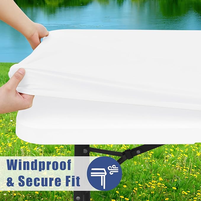 Spandex 4 Foot Rectangle Table Cloth 2 Pack, Elastic Fitted Tablecloths for Picnic, Stretch Washable Patio Table Cover for Outdoor, Camping, Banquet and Parties (White, 24"x48")
