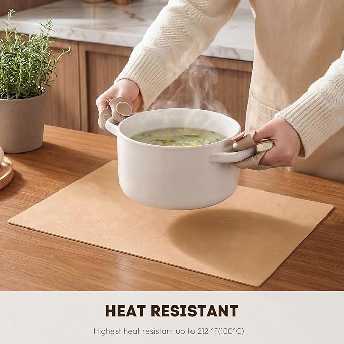 Artoid Mode Pink Faux Leather Placemats Set of 4, 12x18 Inch Waterproof Wipeable Heat Resistant Vinyl Place Mats, Reversible Table Mats for Spring Kitchen Dining Decor