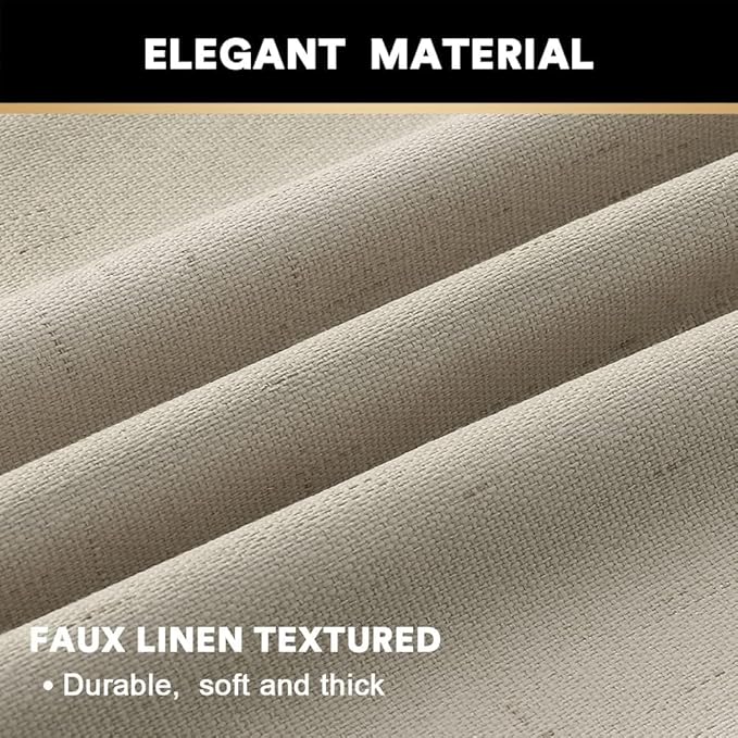 PrinceDeco Linen 100% Blackout Curtains for Bedroom/Living Room Reduce Noise Light Blocking Window Curtains Drapes for Boho Home Decor, Linen Look Fabric with White Liner (52 x 120 Inch,Cobblestone)