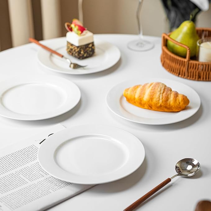 White Salad Plates Set of 6, 8 Inch Ceramic Plates (20 cm) – White Porcelain Appetizer & Dessert Plates for Kitchen, Salad, Snack & Everyday Use, Microwave & Dishwasher Safe