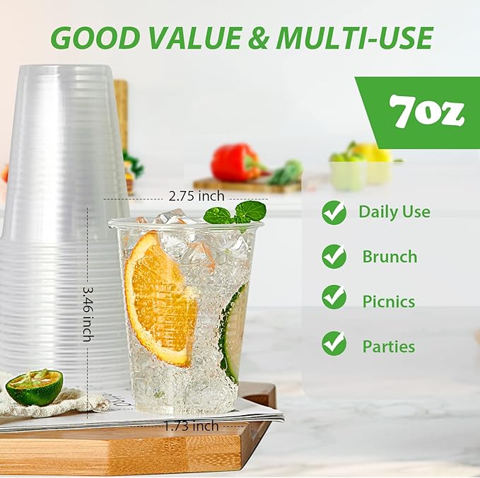 Lilymicky 500 Pack 7 oz Clear Plastic Cups, Disposable Drinking Cups, Plastic Party Cups for Birthday Parties, Picnics, Ceremonies, and Any Events