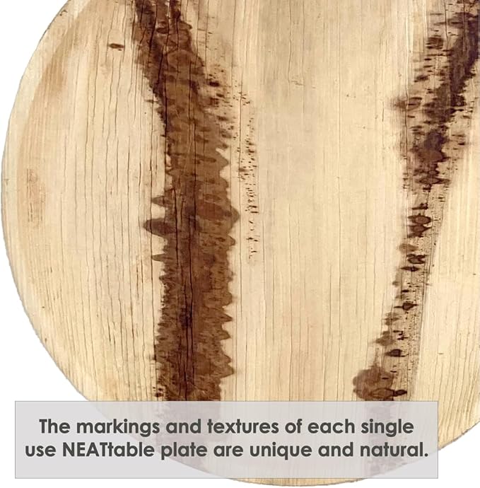 NEATtable Palm Leaf Plates | Disposable & Compostable | Eco Friendly & 100% Natural | Great for Outdoor Events, Weddings, Parties, Barbecues | 8-inch Round Plate, Pack of 25