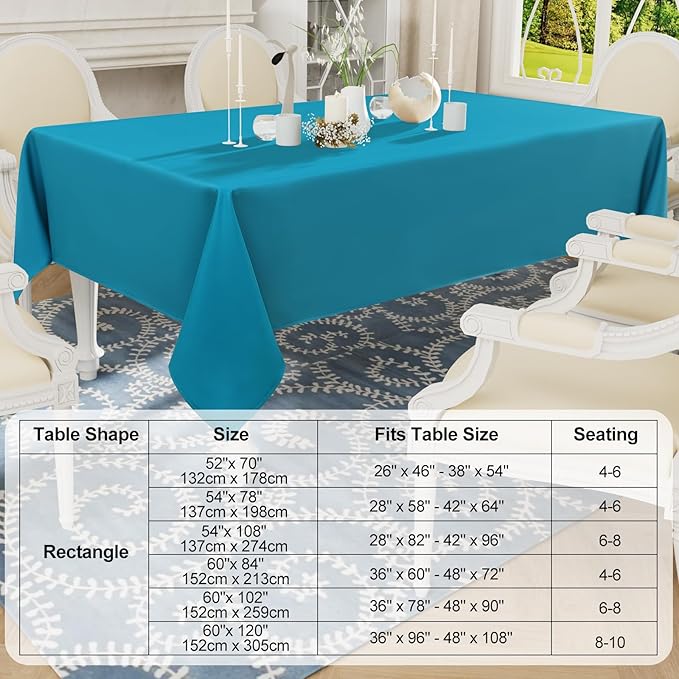 Smiry Rectangle Table Cloth, Waterproof Anti-Scratch Polyester Tablecloth, Decorative Washable Fabric Table Cover for Dining, Buffet, Parties and Outdoor, 52x70, Teal