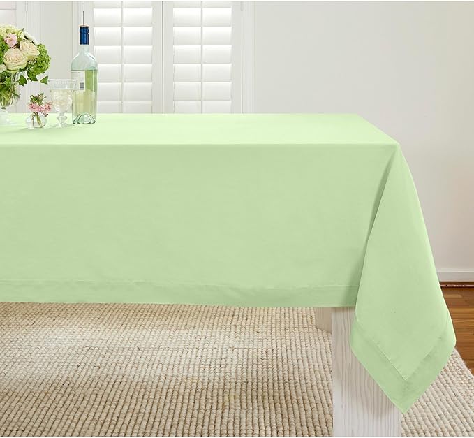 Solino Home Linen Tablecloth for Rectangle Tables 60 x 120 Inch - 100% Pure Linen Pastel Green Table Cloth - Fete, Machine Washable Cloth Tablecloth for Spring, St Patricks Day, Easter
