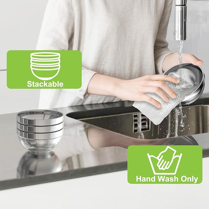 Stainless Steel Bowls Bulk, 10 Pack 5.1in 15.9oz 470ml Mini Small SUS304 Double Wall Insulated Stackable Metal Eating Bowl Containers for Restaurant Serving Snacks Ice Cream Soup Cereal Rice