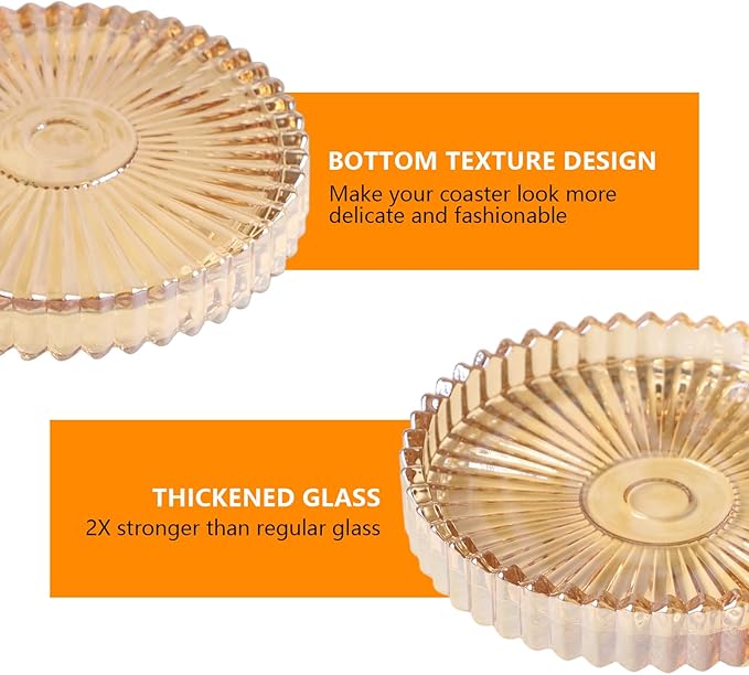 Round Modern Clear Coasters Set of 4, VIBRATITE 4 Inch Glass Cup Coaster Modern Crystal Coasters for Drinks Coffee Office Bar Kitchen Home Wedding Party Decor (Amber)
