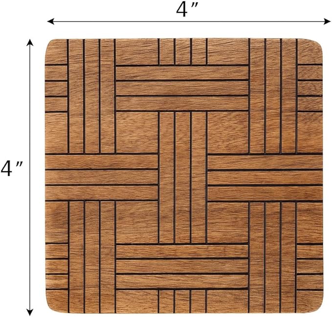 Set of 6 Wood Coasters - Natural Mango Wooden Coasters for Drinks, Beverages, Wine Glasses & Bar Glasses - Rustic & Durable Drink Coasters - Coaster Set for Home, Kitchen, Dining, Bar Decor