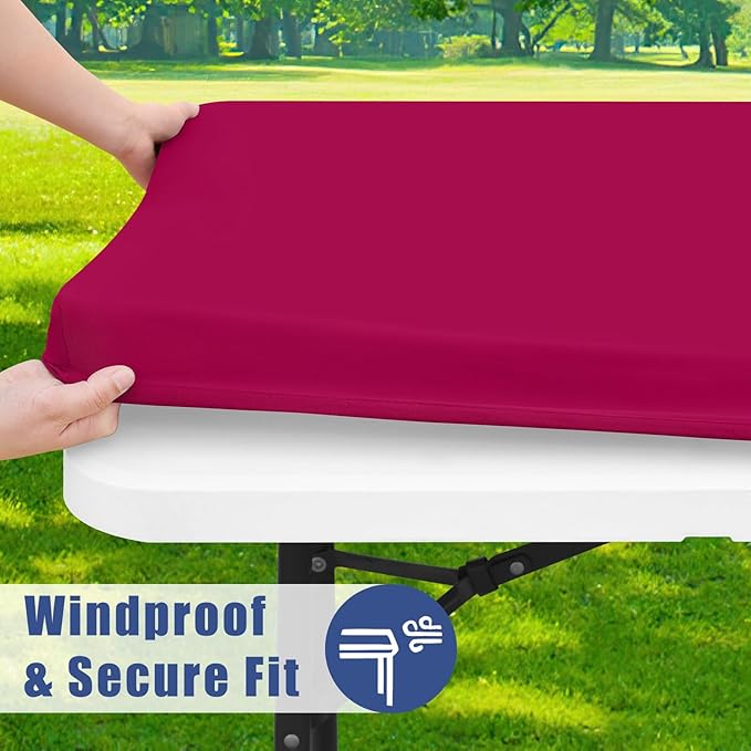 Spandex 5 Foot Rectangle Table Cloth 2 Pack, Elastic Fitted Tablecloths for Picnic, Stretch Washable Patio Table Cover for Outdoor, Camping, Banquet and Parties (Fuchsia, 30"x60")