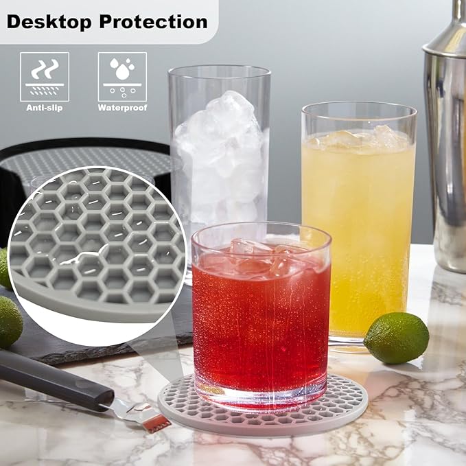 Silicone Coasters [8 Pack] with Holders Drink Coasters, for Hot or Cold Drinks Thickened, Non-Slip, Non-Stick (Gray)