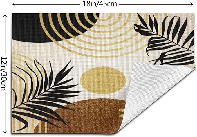 Boho Mid Century Placemats Abstract Golden Dots Leaves Modern Geometric Minimalist Aesthetic Washable Place Mats 12x18Inch for Dining Kitchen Farmhouse Decor 4 PCS