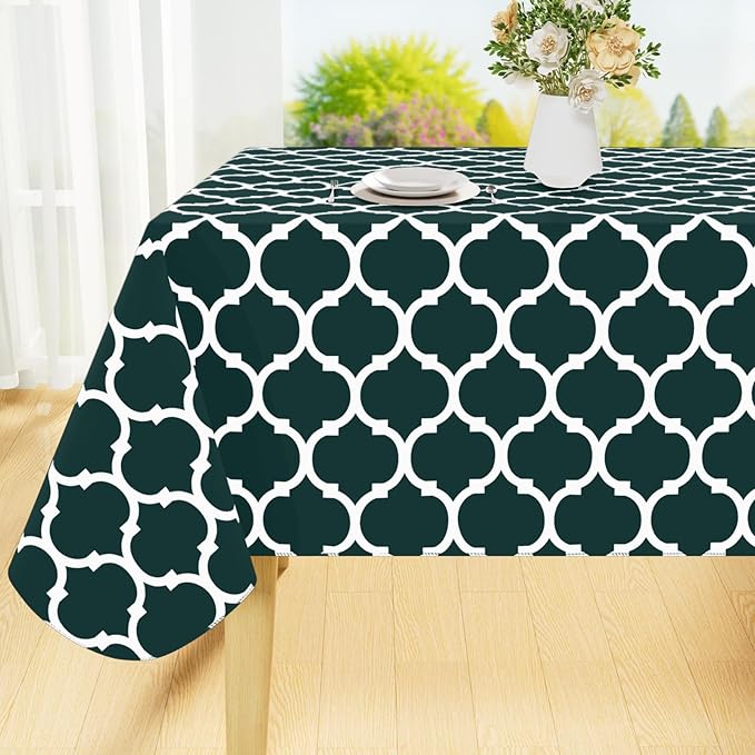 Smiry Rectangle Tablecloth, Waterproof Vinyl Tablecloths with Flannel Backing for Rectangle Tables, Wipeable Spillproof Plastic Tablecloth for Dining, Indoor and Outdoor (60"x84", Hunter Green)