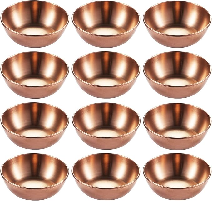 Sauce Dishes 12PCS 3.46inch Stainless Steel Sauce Bowl Mini Individual Round Seasoning Dishes Sushi Dipping Bowl Appetizer Plates (Rose Gold)