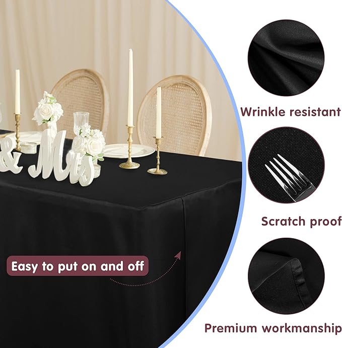 HolidayIdeas Fitted Black Tablecloths - 72 x 30 Inch - 4 Pack Rectangle Table Clothes for 6 Foot Tables, Polyester Fabric Table Cover for Vendor Booth, Parties, Holiday Dinner, Wedding, Trade Show