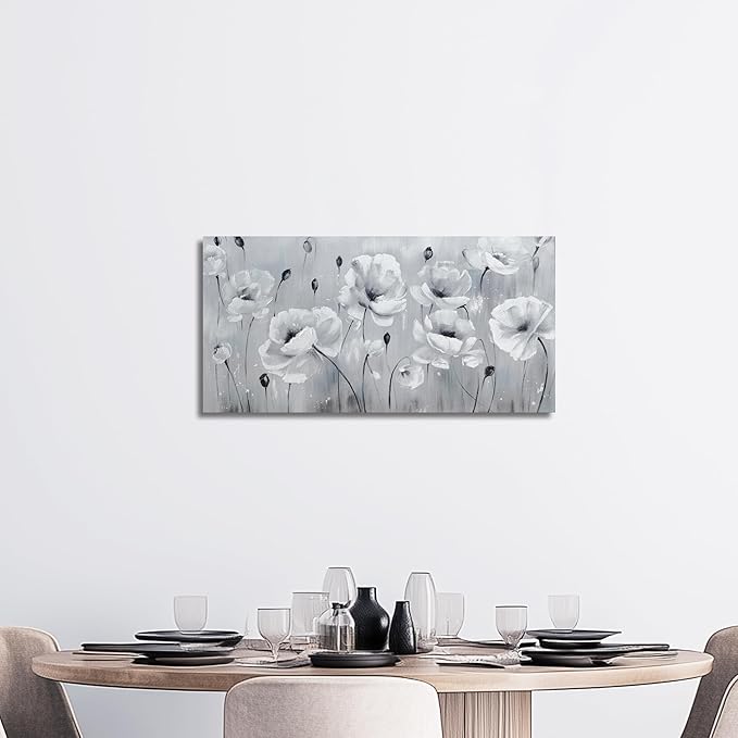 Belmrxne Flower Wall Decor Grey Wall Art Modern Canvas Painting Funny Artwork for Living Room Bedroom Dining Room Bathroom Kitchen Office 12x24 Inches
