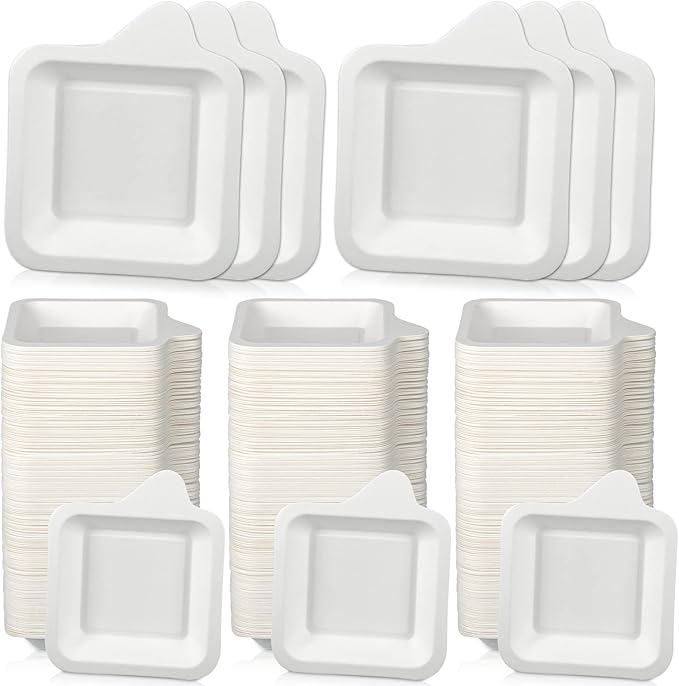 Remerry 600 Pcs Small 4 Inch Paper Plates Bulk Disposable Plates Paper White Square Dessert Cake Party Snack Sugarcane Bagasse Fiber Wedding Birthday Dinner Graduation Pet Feeding (4.45 x 5.24 Inch)