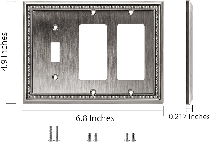 Henne Bery Sunken Pearls Heavy Duty Decorative Wall Plate Switch Plate Outlet Cover (Single Toggle/Double Decorator, Heirloom Silver)