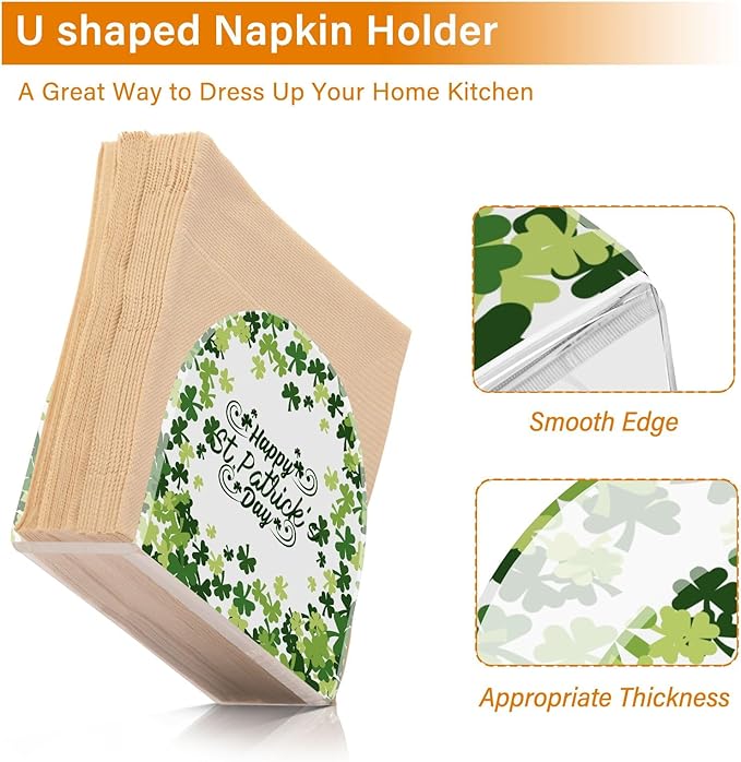 Napkin Holder Happy St Patrick's Day Green Crystal Clear Acrylic Napkin Holders Paper Napkin Holder Dining Table Dispenser for Kitchen Restaurant Home Decor Bar Accessories