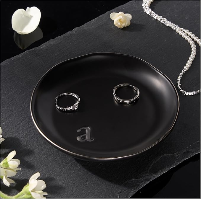 Lolalet Handmade Ceramic Ring Dish Jewelry Tray Plate with Initial, Small Monogram Gift for Her Women Girls Mother, Hostess, Engagement, Bridal Shower, Maid of Honor, Bridesmaid, Birthday, Christmas