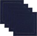 Solino Home Square Placemats Set of 4-100% Pure Linen Navy Blue Cloth Placemats 14 x 14 Inch - Classic Hemstitch, Machine Washable Place Mats for Winter, Easter