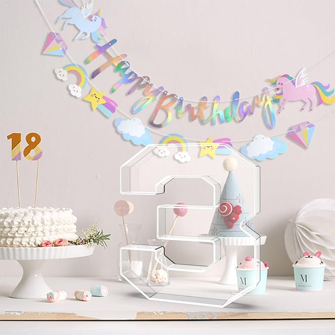 11" Acrylic Number Charcuterie Tray, Fillable Number Charcuterie Box for Food, Reusable Serving Cake Candy Dish Display Tray for Birthday Anniversary Party Decoration (Square Number 3)