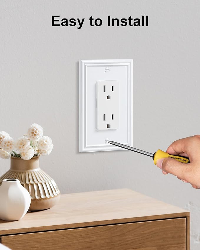 2-Pack Decorator Outlet Cover Plate, White Decorative Switch Plates and Outlet Covers, Durable Zinc Alloy Wall Plates for Electrical Outlets, Receptacle, GFCI Outlet, Dimmer Switch