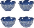 Sungmor Embossed Stoneware Fine Dining Dinnerware, Antique Baroque Style Porcelain 6 Inch (20 oz) Flower Shape Bowls Set of 4, Sophisticated Ceramic Bowls for Soup, Cereal, Oatmeal, Rice, Pasta, Salad