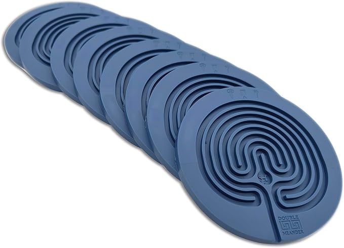 Classic Labyrinth Blue Silicone Coasters - Set of 8 Non-Slip, Heat-Resistant Drink Coasters for Coffee, Tea, and Glasses - Durable, Easy to Clean, Decorative Tabletop Protection