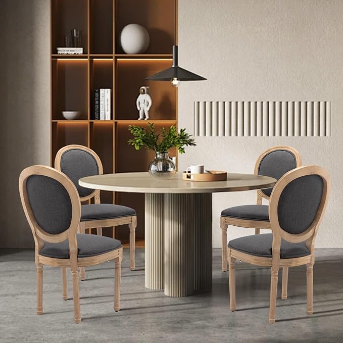 SoarFlash French Dining Chairs Set of 4, Vantage Dining Chair with Round Back, Farmhouse Country Dining Chair for Kitchen,Bedroom,Deep Grey