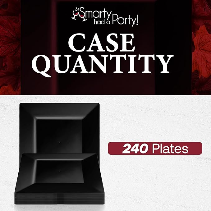 Smarty Had A Party 240 Small Disposable Plastic Plates, Heavy Duty Black 4.5" Pastry Square Plates, Bulk Party Supplies for All Occasions