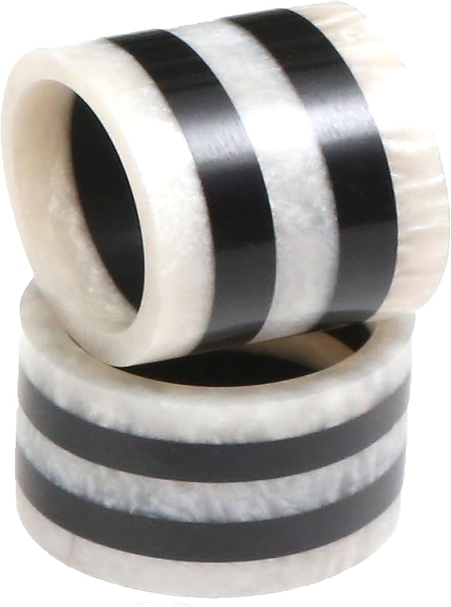 CLEENTABLE Epoxy Resin Napkin Rings - 12-Pcs Handmade Elegant Napkin Holders for Table Décor, Dining, Weddings, Holidays & Special Events - Durable & Lightweight, Easy to Clean (Black White)
