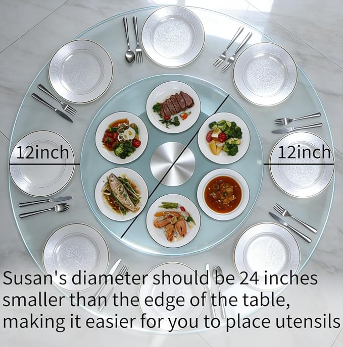 20" Glass Lazy Susan for Dining Table, Glass Turntable Table Centerpiece with 6 Rotating Wheels, 360° Smooth and Silent Spin Tabletop Rotating Tray, for Family Gatherings, Banquets, Weddings, 51 cm