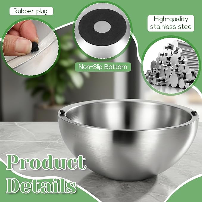 Dip Bowl,Large 70 oz Heat Insulated Stainless Steel Bowls Ideal for Guacamole Salsa,Double Walled Insulated Cold or Hot Se for Salsa, Guacamole, Salad, Sauces, Hot or Cold Food, Party