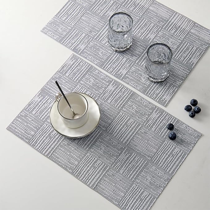 Placemats Set of 8 Plastic Vinyl Place Mats for Dinner Table, No-Slip Wipeable Table Mats Daily Use Patio Kitchen Decoration (18"x12", Grey)