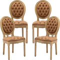 Vintage French Dining Chairs Set of 4, Round Back PU Leather Upholstered Accent Chairs with Nailhead Trim and Solid Wood Frame, Farmhouse Sillas de Comedor for Dining Room & Kitchen, Whiskey Brown