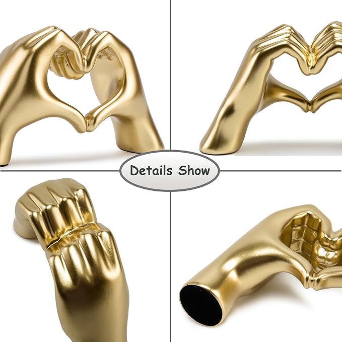 FANTESTICRYAN Medium Heart Hands Statues Hand Love Sculpture Cute Decorative Home Decor Ornaments for Living Room, Wedding, Office Desktop, Cabinets, Bookshelf (Gold, Medium)