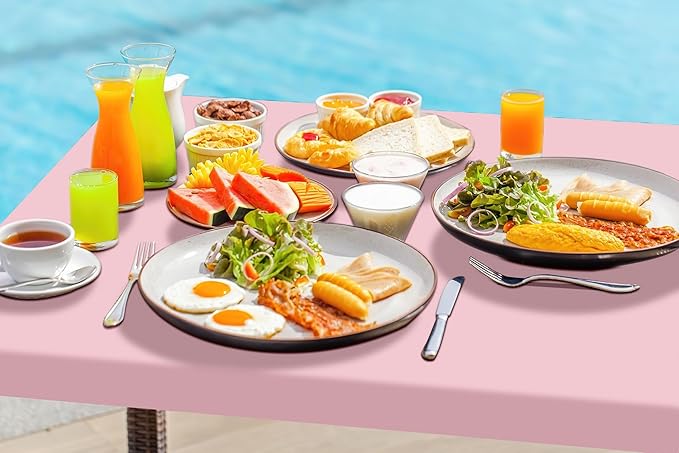 homing 2 Pack Rectangle Table Cloth, Elastic Fitted Fabric Tablecloth Fits for 8 Foot Folding Tables, Washable Table Cover for Picnic, Camping, Indoor & Valentine's Day (Pink, 30" x 96")