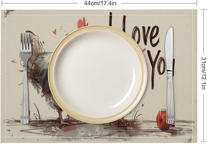 Rural Rooster Placemat Set, Vintage Farmhouse Funny Colorful Hand Drawn Watercolor Line Sketch Chicken Pattern Home Decor Linen Table Mats for Dining Room Kitchen Party (17x12in) x2P