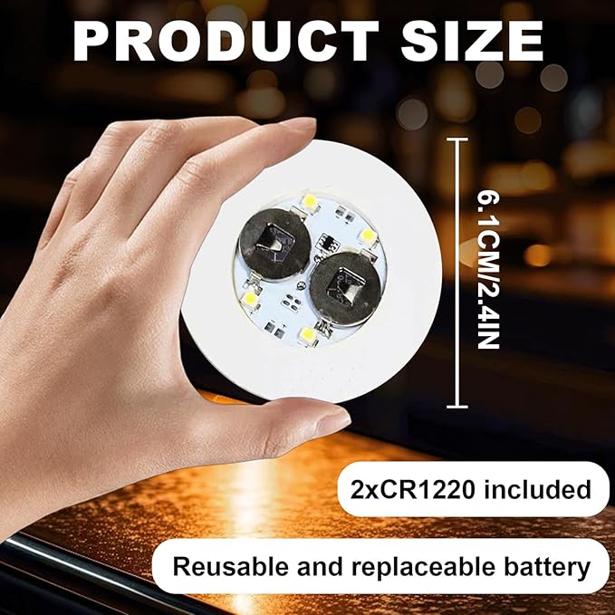 50 PCS LED Coaster, Light Up Coasters for Drinks, Liquor Bottle Lights Stickers Coasters, Flash Light Up Bar Coaster for Club, Bar, Party, Wedding Decor