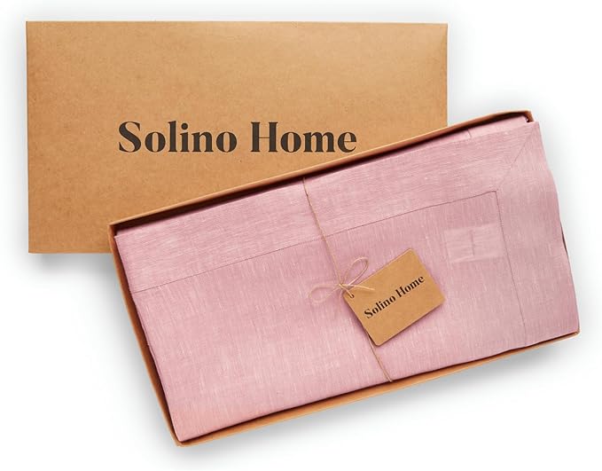 Solino Home Linen Tablecloth 60 x 90 Inch - 100% Pure Linen Bubblegum Pink Table Cloth for Rectangle Tables - Athena, Machine Washable Tablecloth for Valentines, Spring, Easter