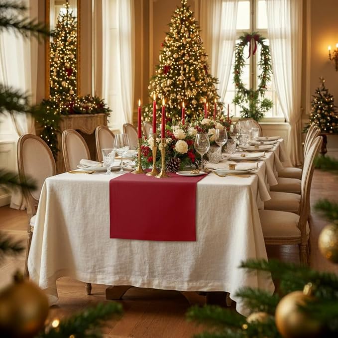 D'Moksha Homes Linen Red Table Runner 60 Inches - 100% Pure Linen Table Runner 14 x 60 Inch for Coffee Tables, Dresser, Valentines, Spring - Machine Washable
