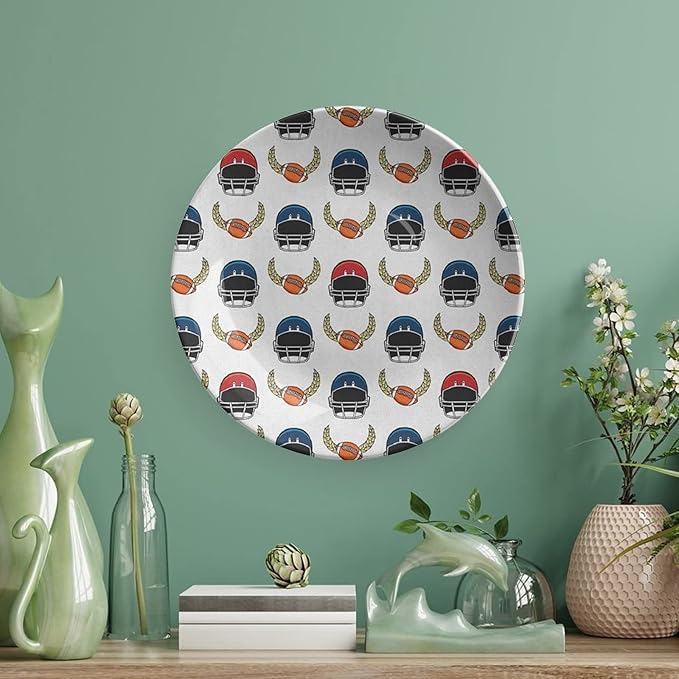 Ceramic Display Plate, American Football Ceramic Hanging Decorative Plate, Rugby Championship Professional League Fun Game, 6 Inch, Household Custom Ceramic Plate, Multicolor