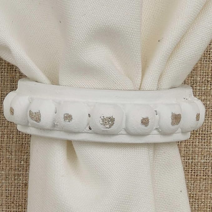 Split P Sun Washed Bead Napkin Ring Set of 4 | Rustic Cream Mango Wood Napkin Holders with Beaded Design | 0.75" x 2.5" | Farmhouse, Coastal & Boho Table Decor