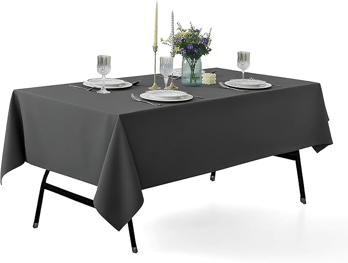 2-Pack 60x102 inch Grey Table Cloths, Solid Stain and Wrinkle Resistant Oblong Tablecloth, Premium Plain Weave Polyester Fabric Rectangle Table Linen Covers for Hotel, Wedding