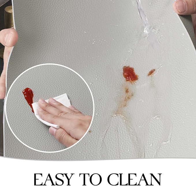 MOSAYT Vinyl Placemats Set of 4, Heat Resistant Place Mats 100% Waterproof Washable & Wipeable Faux Leather Reversible Table Mats for Kitchen Dining Party Indoor Outdoor, 12" x 17", Light Grey