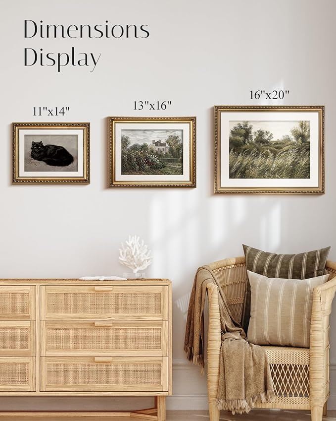 InSimSea Retro Gold Framed Wall Art, Vintage Black Cat Home Bathroom Wall Decor, Animal Canvas Print Artwork, Farmhouse Country Decor, Antique Picture Frame Retro Classical Paintings, 11x14 Inch